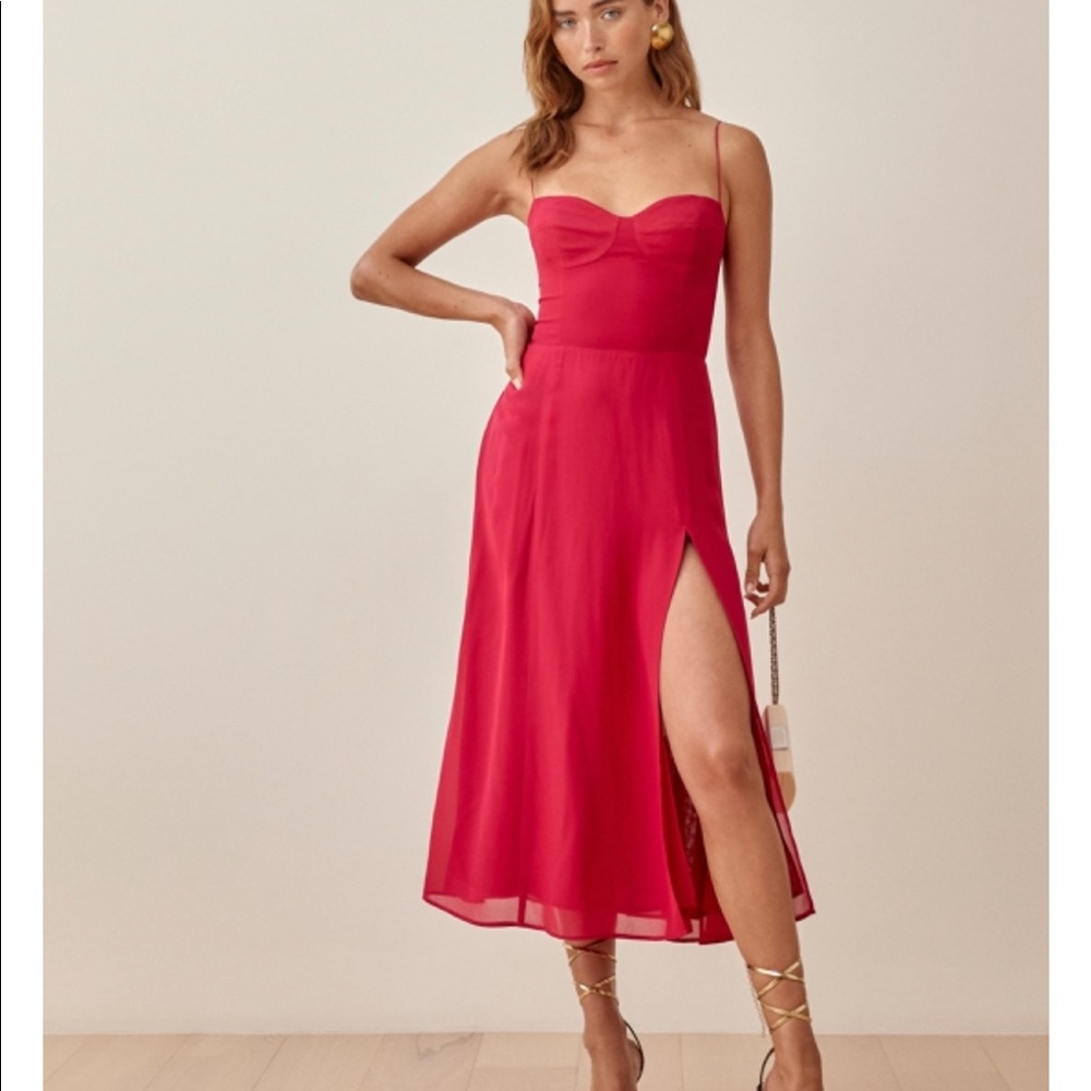 Reformation Juliette Midi Dress in Rhubarb